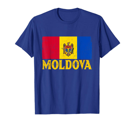 Distressed Retro Moldova Flag Men Women Kids Patriotic T-Shirt