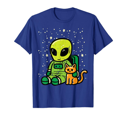 Alien Astronaut Cat Sitting Cute Ufo Girls Boys Kids Women T-Shirt