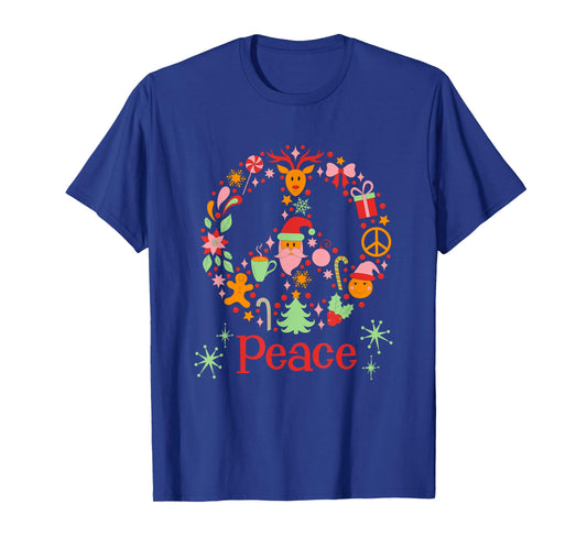 Christmas Peace Sign Retro Vintage Vibes MCM Cute Graphic T-Shirt
