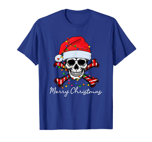 Funny Skull Skeleton Santa Hat Christmas Lights Men Women T-Shirt