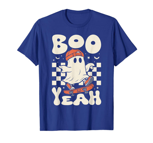 Boo Yeah Halloween Ghost Boys Retro Skateboard Toddler Kids T-Shirt