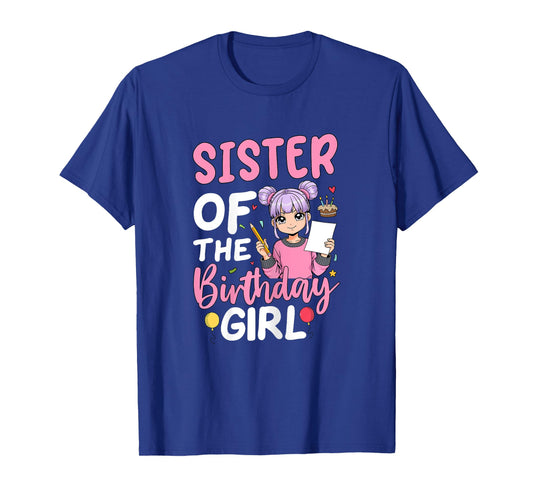 Sister Of The Birthday Girl Anime Sketching Girl Birthday T-Shirt