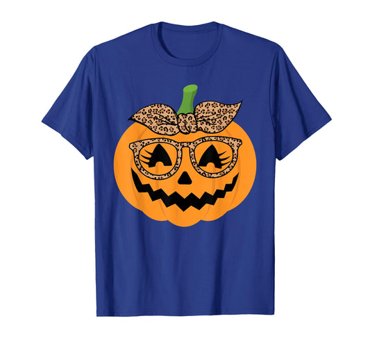 Cute Pumpkin Leopard Glasses and Bandana Halloween Costume T-Shirt