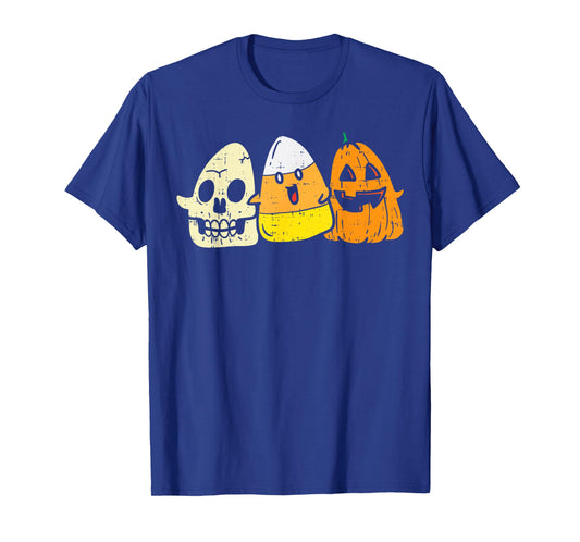Candy Corn Skeleton Skull Pumpkin Fun Halloween Costume Kids T-Shirt