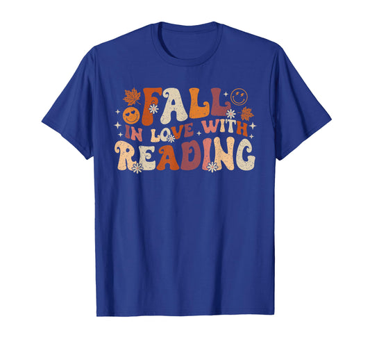 Fall In Love With Reading Autum Thanksgiving Teacher Kids T-Shirt