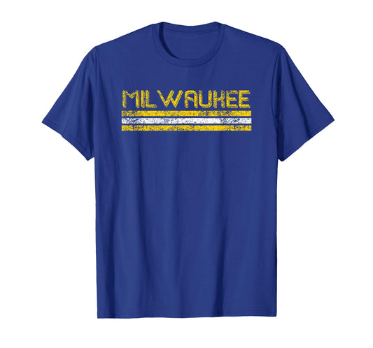 Milwaukee Wisconsin Retro Vintage Weathered Stripe Throwback T-Shirt