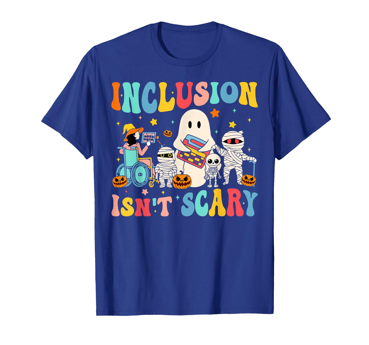 Inclusion Isn't Scary Teacher Skeleton Ghost Cute Halloween T-Shirt