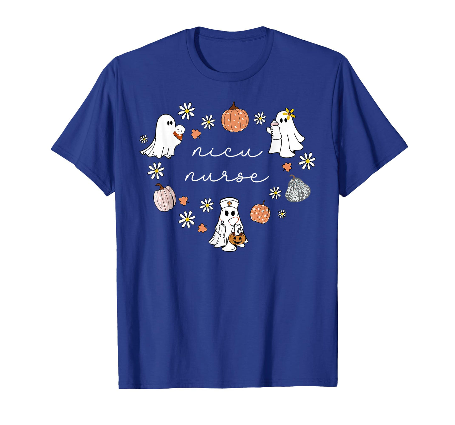 NICU Nurse Halloween Ghosts Pumpkin Floral Fall Neonatal ICU T-Shirt