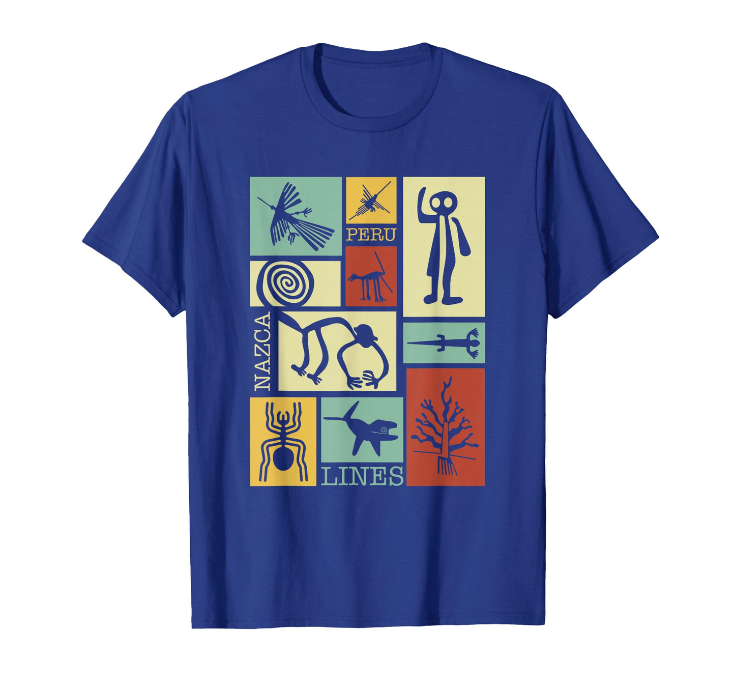 National Introvert Society Nazca Lines Peru Geoglyphs Retro T-Shirt - Black, Small, Unisex, Short Sleeve, Classic Fit