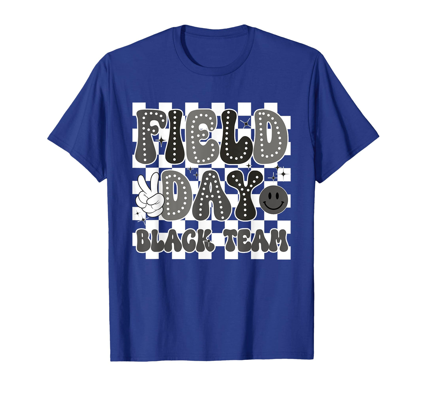 Field Day Black Team Groovy Smile Face Checkered Students T-Shirt