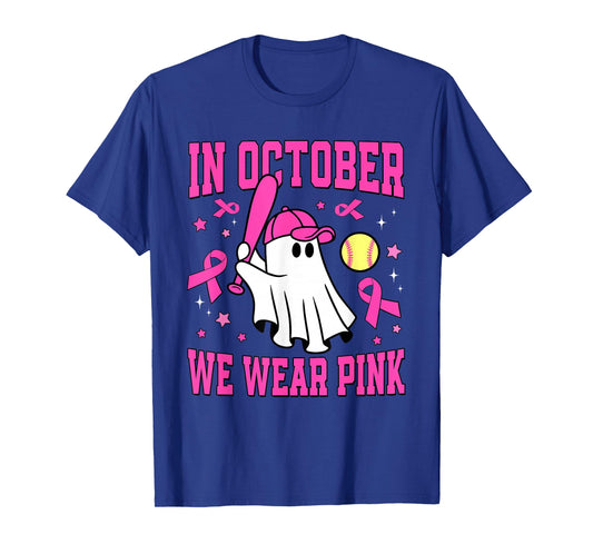 In October We Wear Pink Ghost Softball Breast Cancer T-Shirt