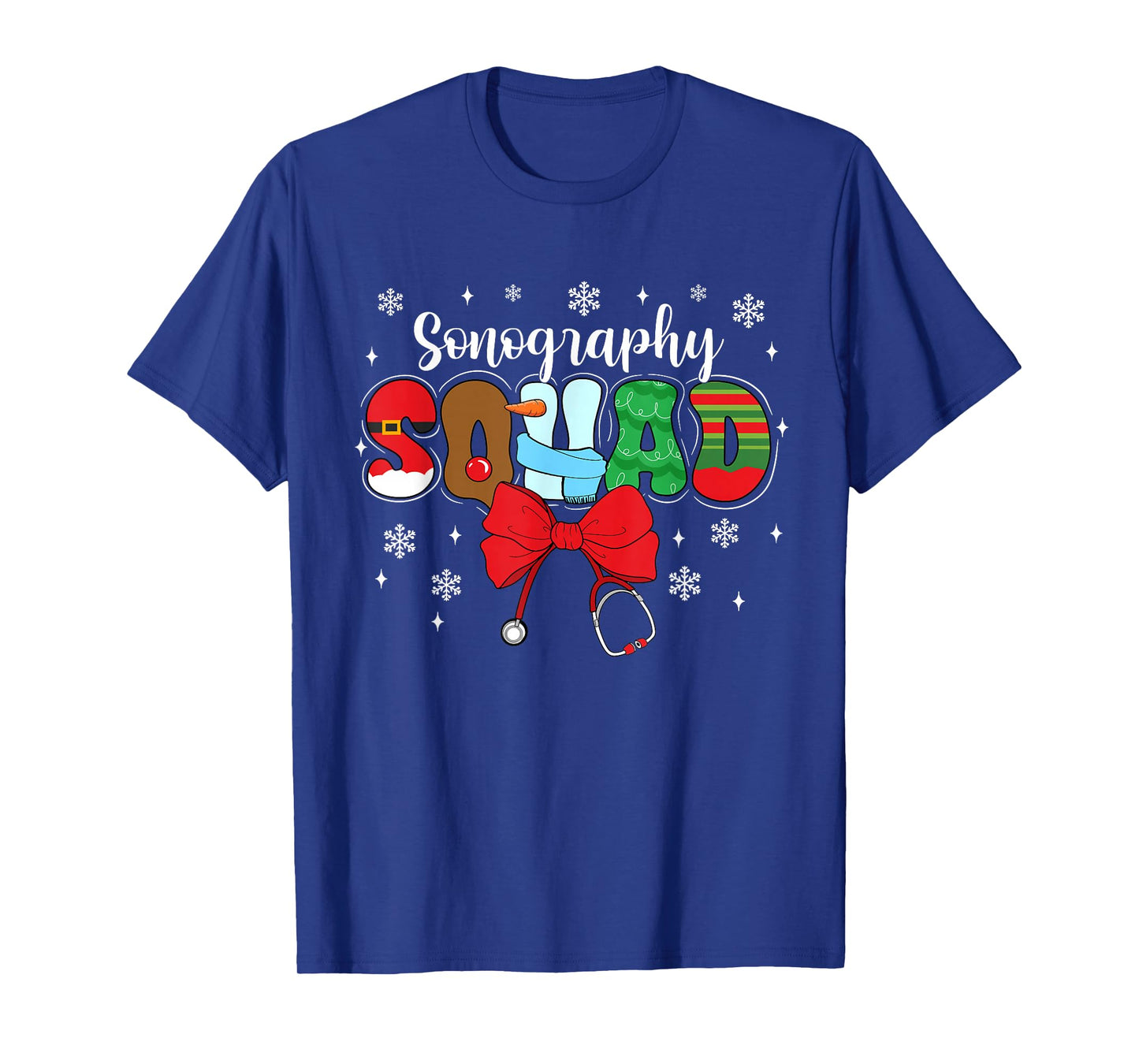 Sonography Squad Bow Stethoscope Santa Cute Christmas T-Shirt