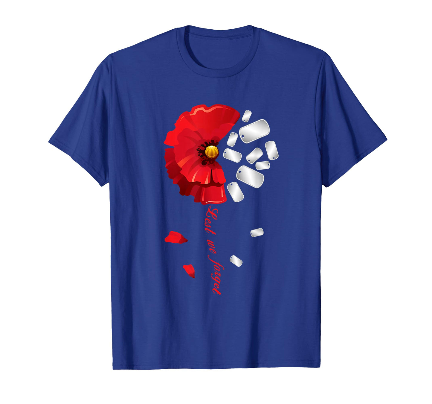 Veterans Day Lest We Forget Red Poppy Flower USA Memorial T-Shirt Small