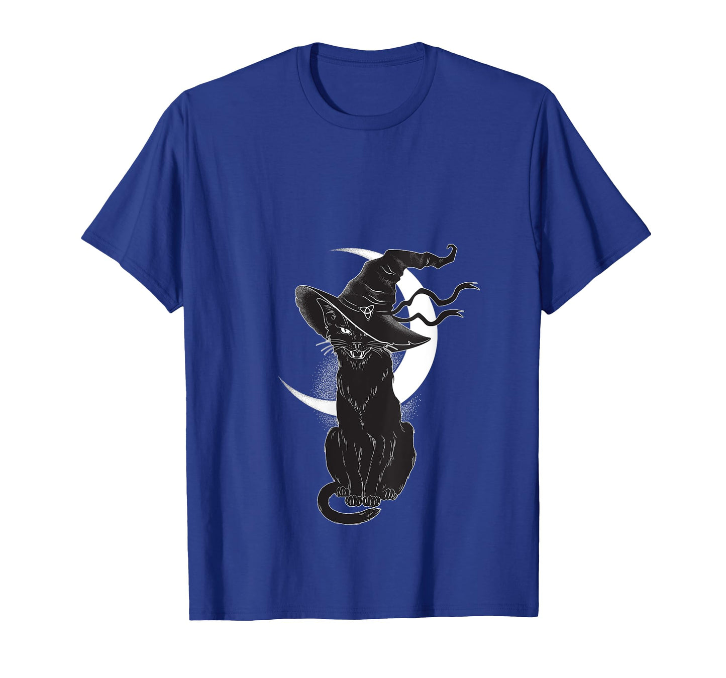 Womens Vintage Scary Halloween Black Cat Costume Witch Hat & Moon V-Neck T-Shirt
