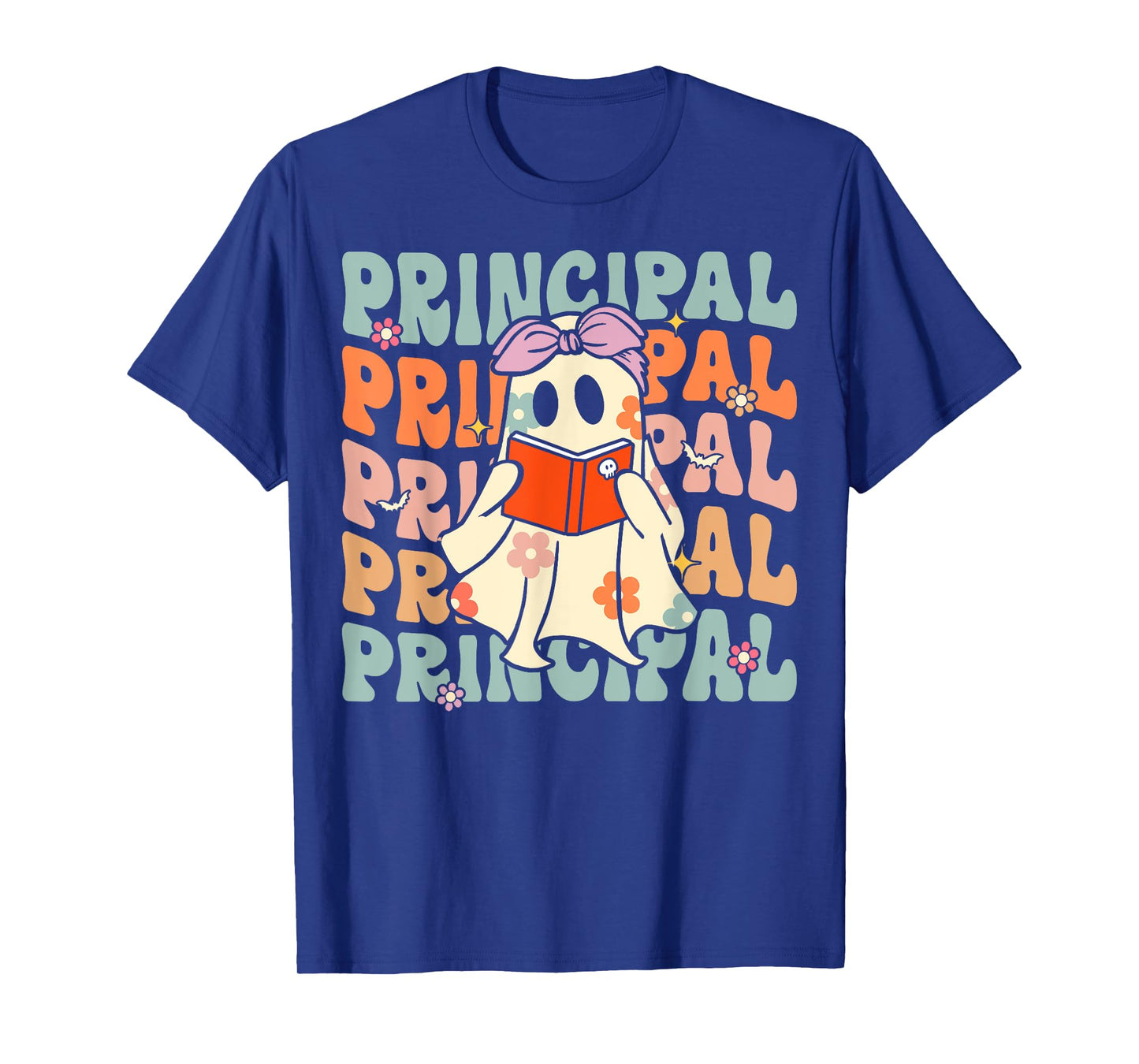 Groovy Halloween School Principal Retro Floral Ghost T-Shirt