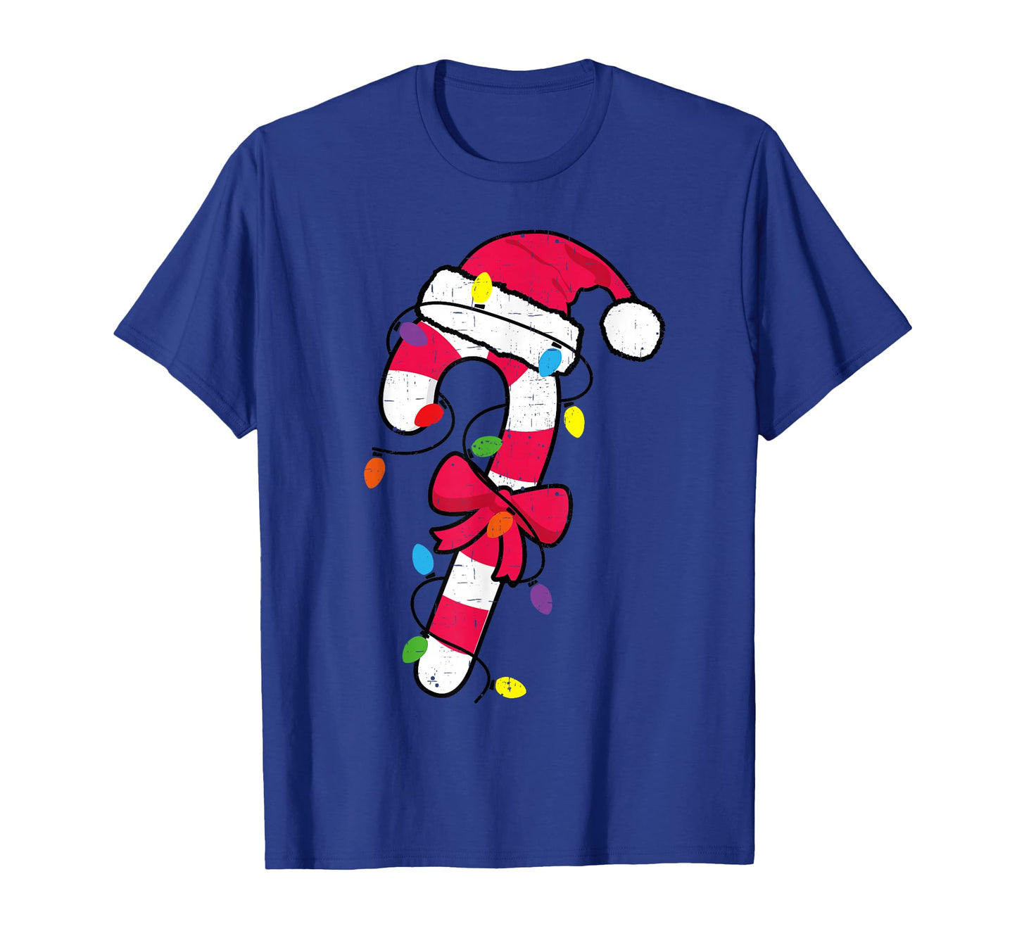 Cute Christmas Candy Cane Santa Hat and Christmas Lights T-Shirt