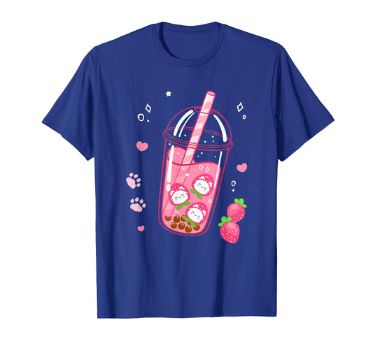 Funny Kawaii Girl Who Loves Strawberry, Milk, Cats, Boba Tea T-Shirt