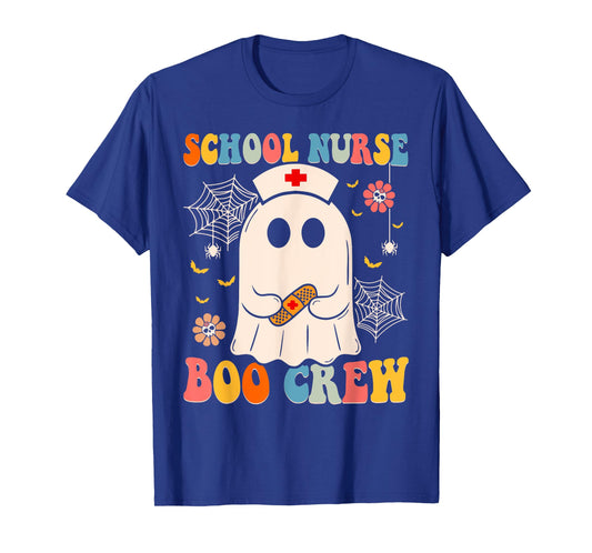 Groovy School Nurse Boo Crew Nurse Funny Ghost Halloween T-Shirt