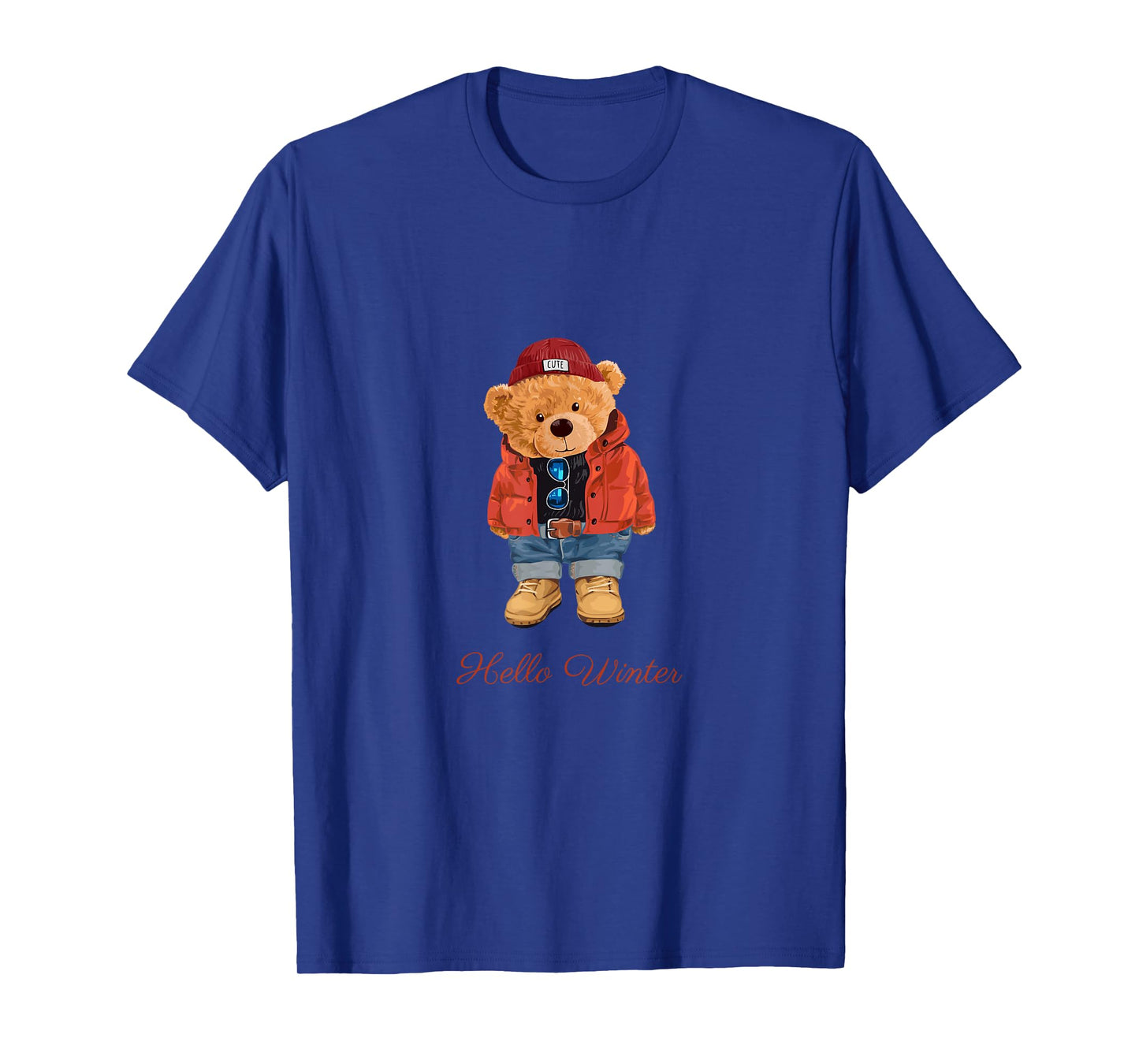 Hello Winter Cool Teddy Bear Cartoon Graphic Designs Fun T-Shirt