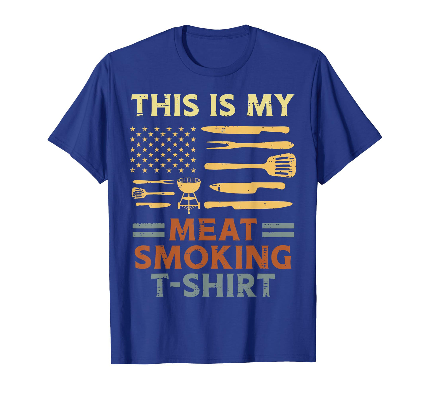 Bbq My Meat Smoking Shirt US Flag Barbecue Patriot Dad Men T-Shirt