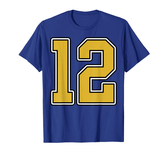 Old Gold Black White Sports Number 12 Jersey Uniform Player T-Shirt