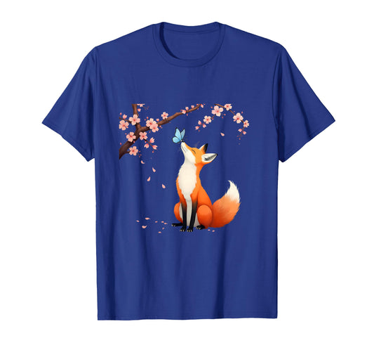 Fox Japanese Cherry Blossom Sakura Tree Kawaii Girls Women T-Shirt