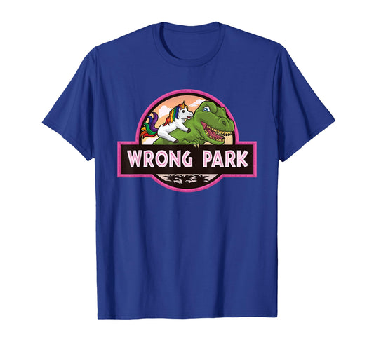 Wrong Park - Unicorn Rides T-Rex - Mythical Dinosaur Parody T-Shirt