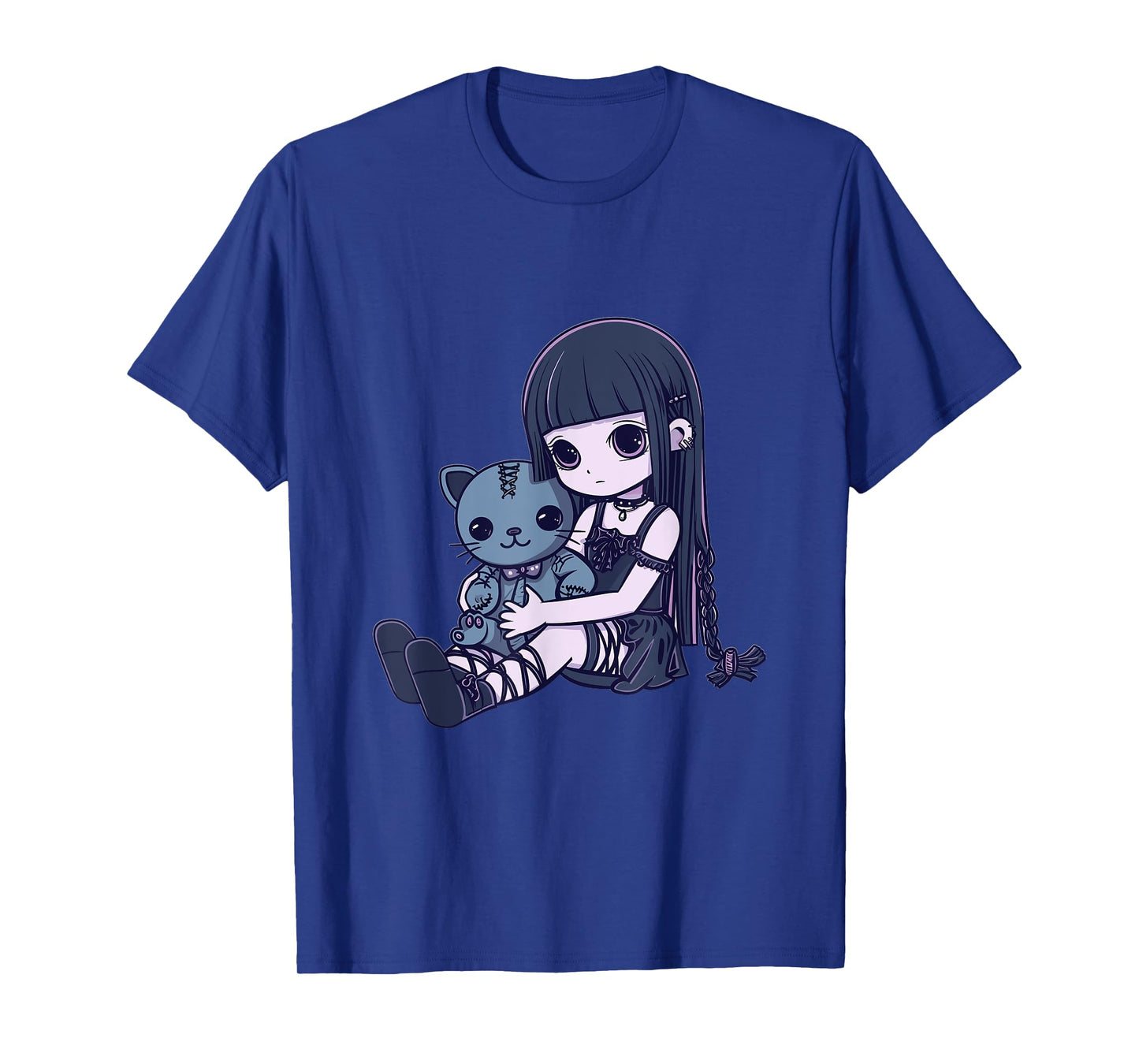 Goth Pastel Kawaii Anime Girl with Voodoo doll Teddy Cat T-Shirt
