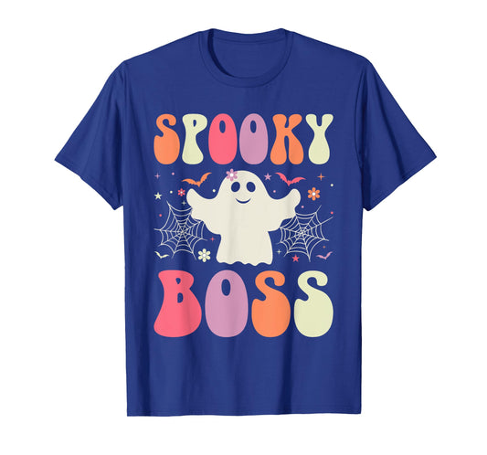 Spooky Boss Halloween Matching Skeleton Costume Retro Groovy T-Shirt