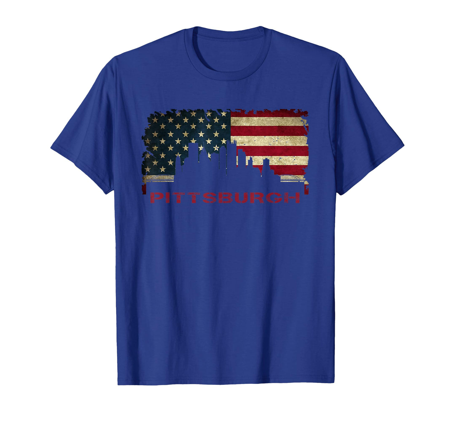 Pittsburgh City Skyline Art USA Flag Steel City American T-Shirt