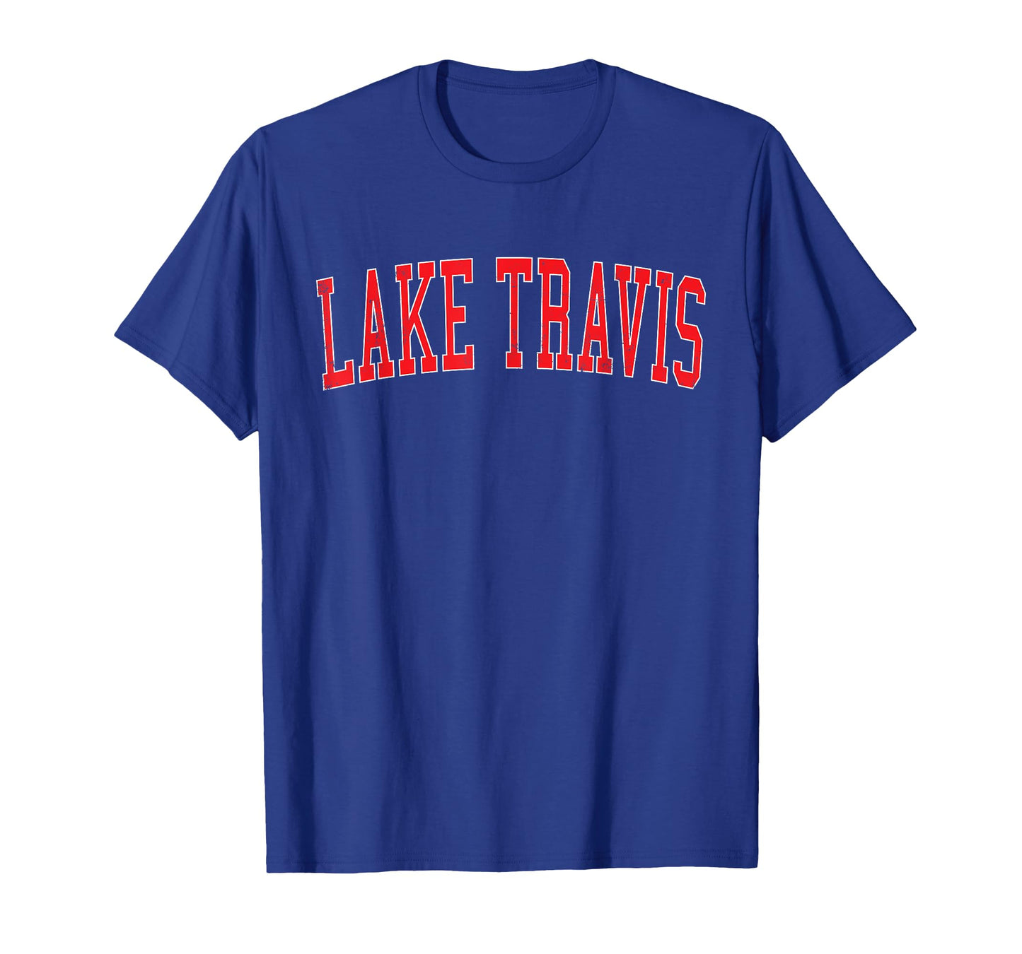 Vintage Lake Travis Distressed Red Varsity Style T-Shirt
