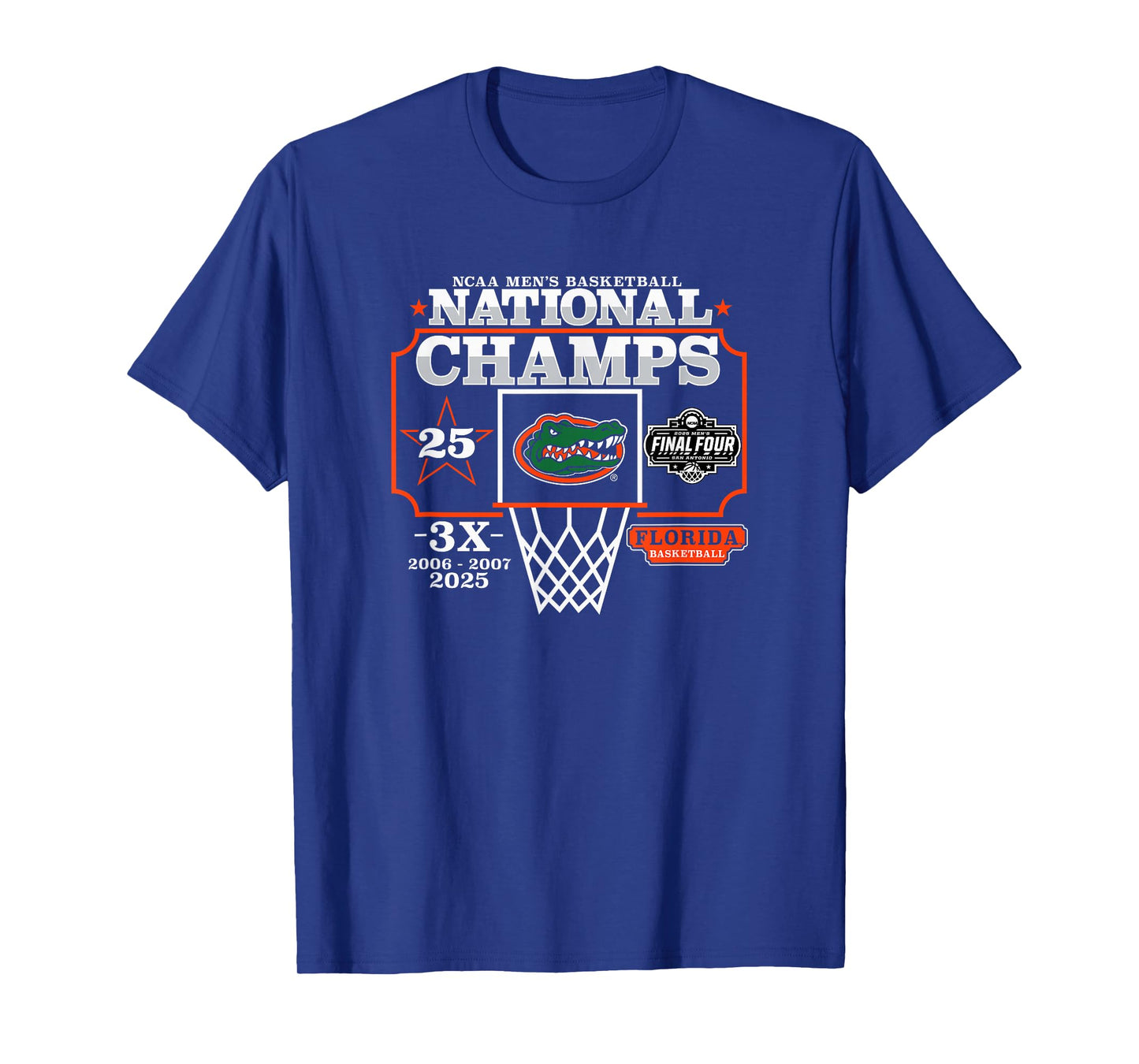 Florida Gators National Champs 2025 Men's Basketball 3X Blue T-Shirt