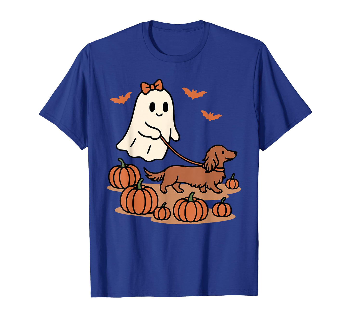 Ghost Walking Long Haired Dachshund Dog Halloween Doxie Mama T-Shirt