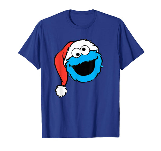 Sesame Street Christmas Santa Hat Cookie Monster Face T-Shirt