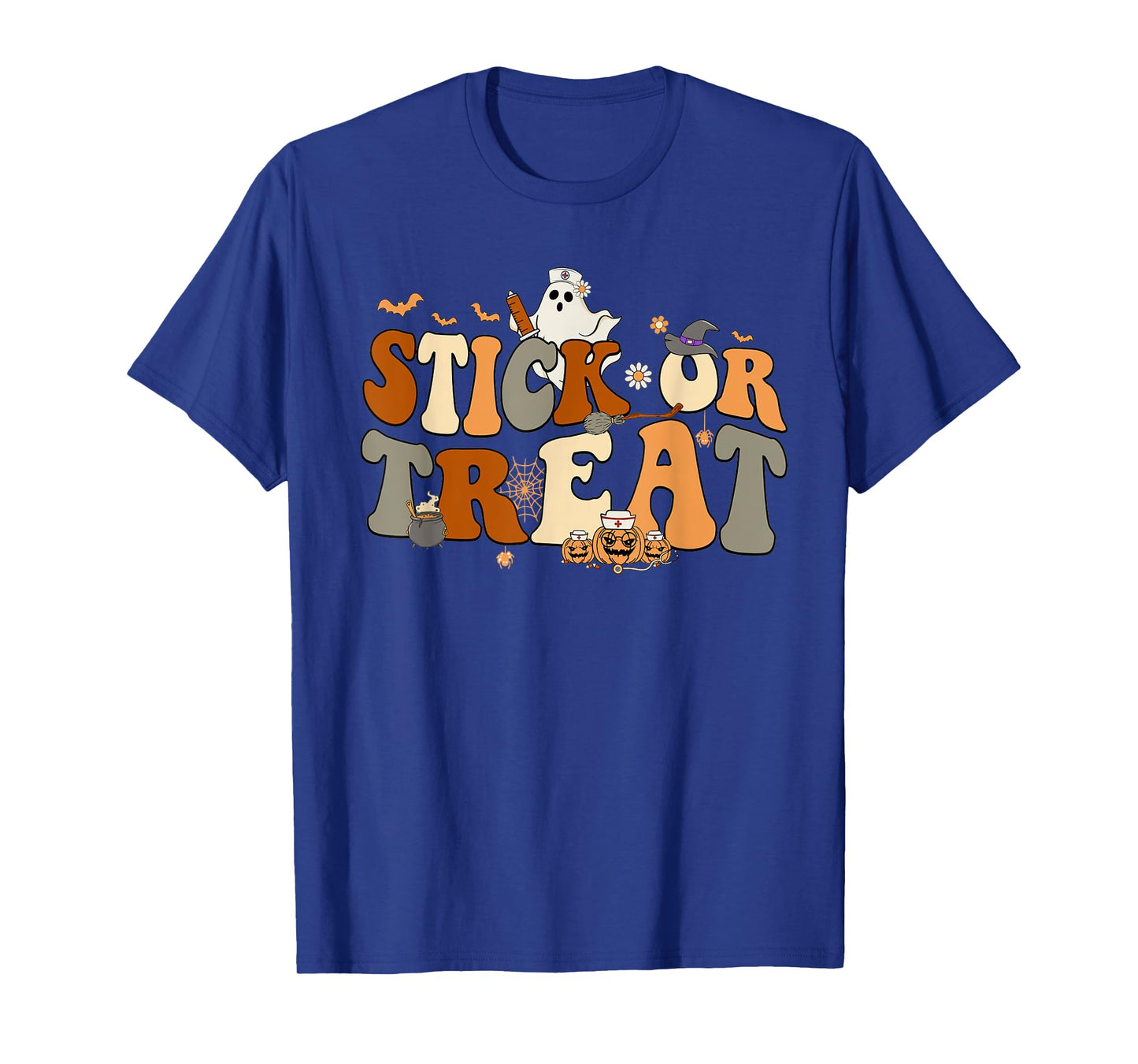 Retro Ghost Stick or Treat Halloween Nurse Spooky Nurse T-Shirt