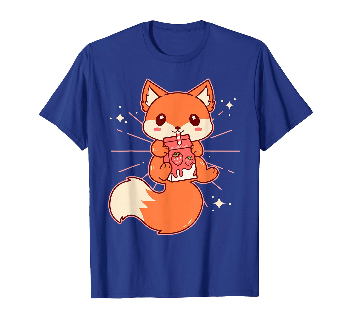 Cute Kawaii Fox Drinking Strawberry Milk Anime T-Shirt