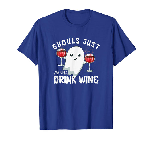Funny Ghost Shirt Halloween Wine Drinking Pajama Top Women T-Shirt
