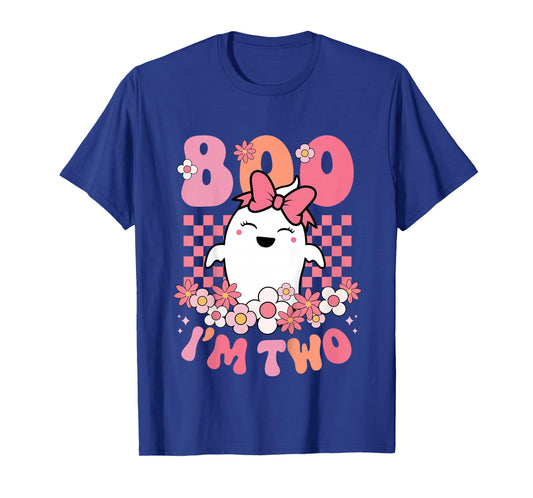 Kids Boo I'm Two Cute Ghost Groovy 2nd Second Birthday Girls Kids T-Shirt