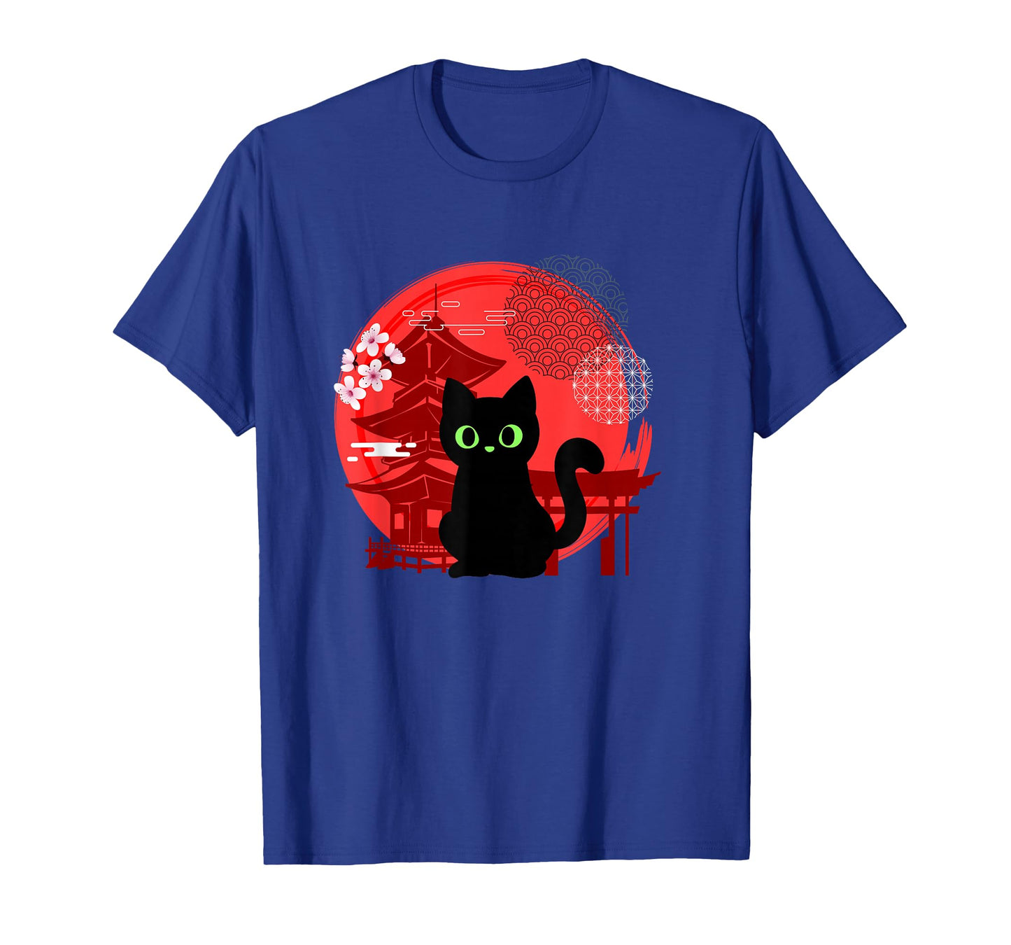 Japanese Cat Silhouette Flower Kitten Anime Lover Cat T-Shirt