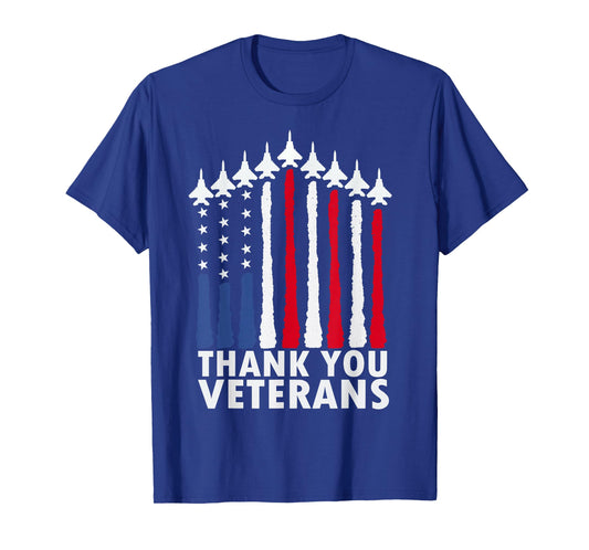 Patriotic Red White Blue USA Flag Fighter Jets Veterans Day T-Shirt