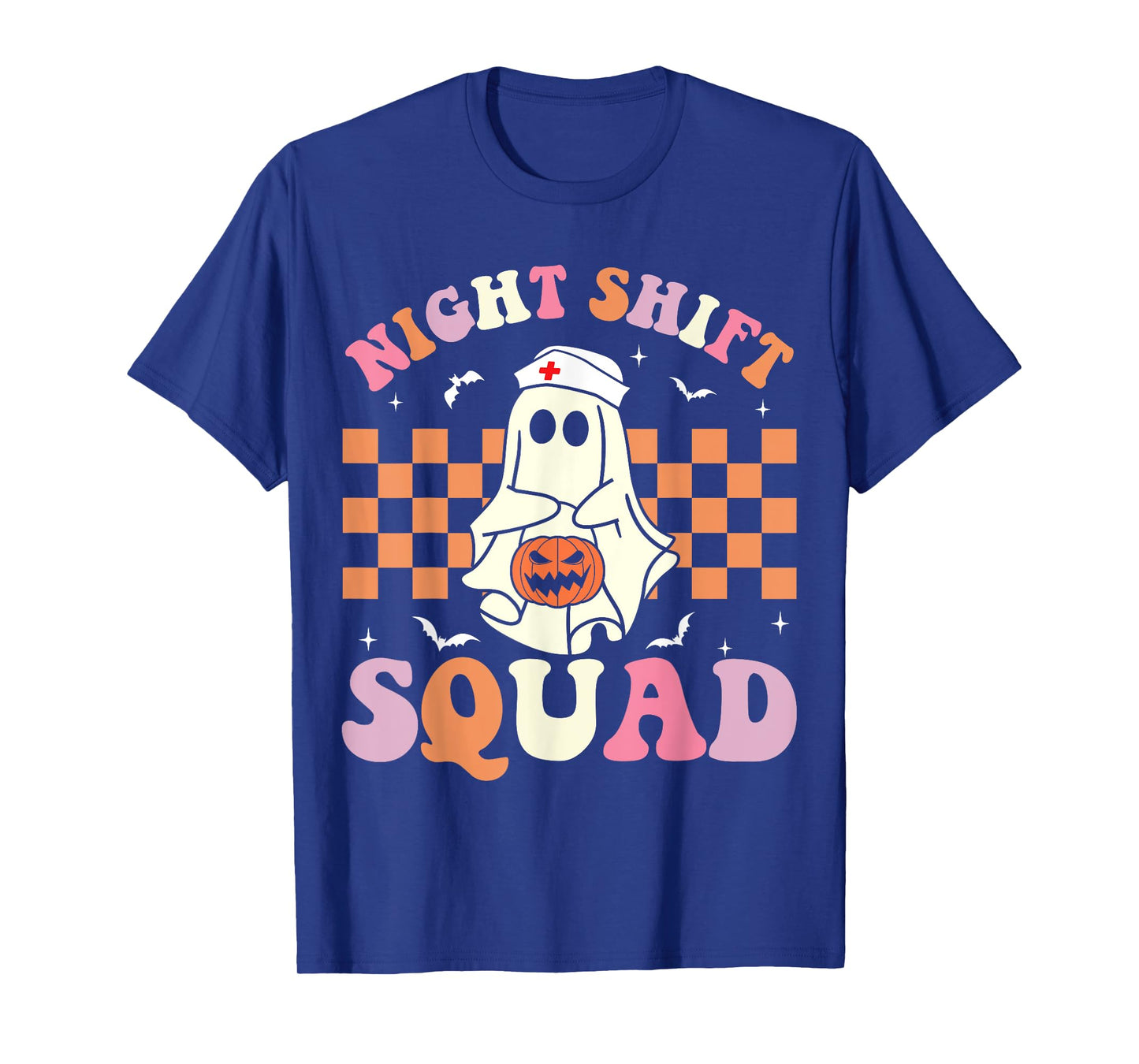 Night Shift Squad Groovy Funny Halloween Nurse Ghost Women T-Shirt