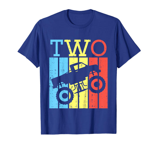 Kids 2nd Birthday Monster Truck Two 2 Year Old Bday Boys Kids T-Shirt
