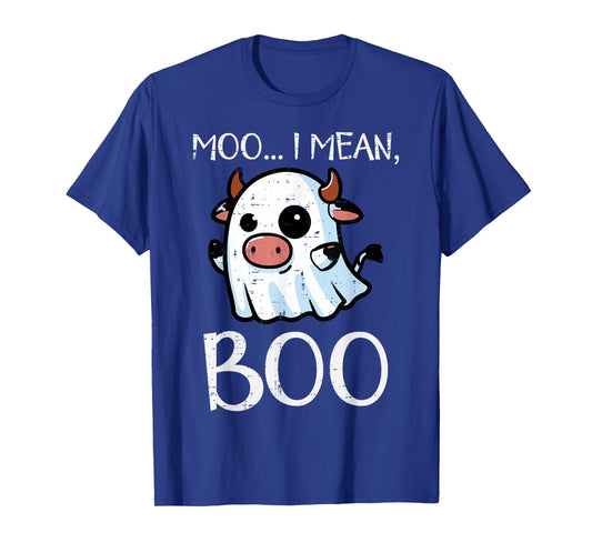 Halloween Cow Ghost Moo I Mean Boo Costume Kids Women Men T-Shirt