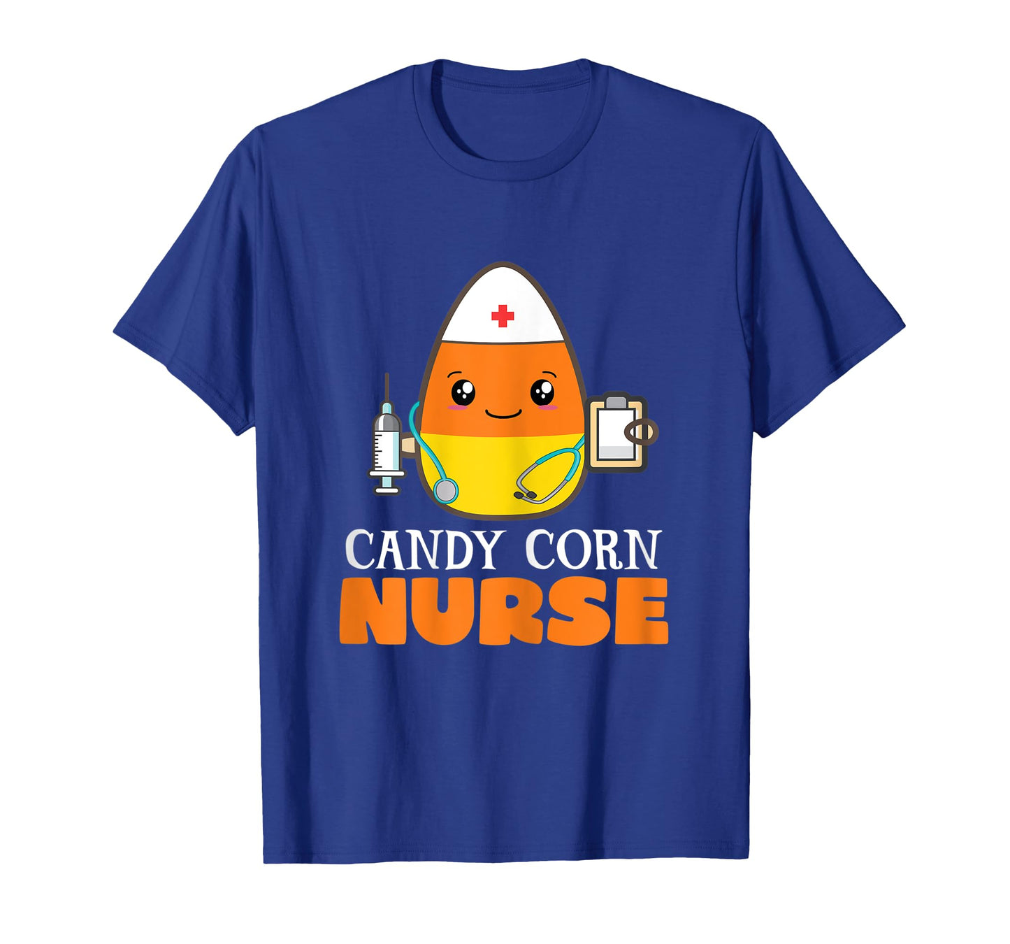 Womens Funny Candy Corn Nurse Halloween Nurse with Stethoscope T-Shirt