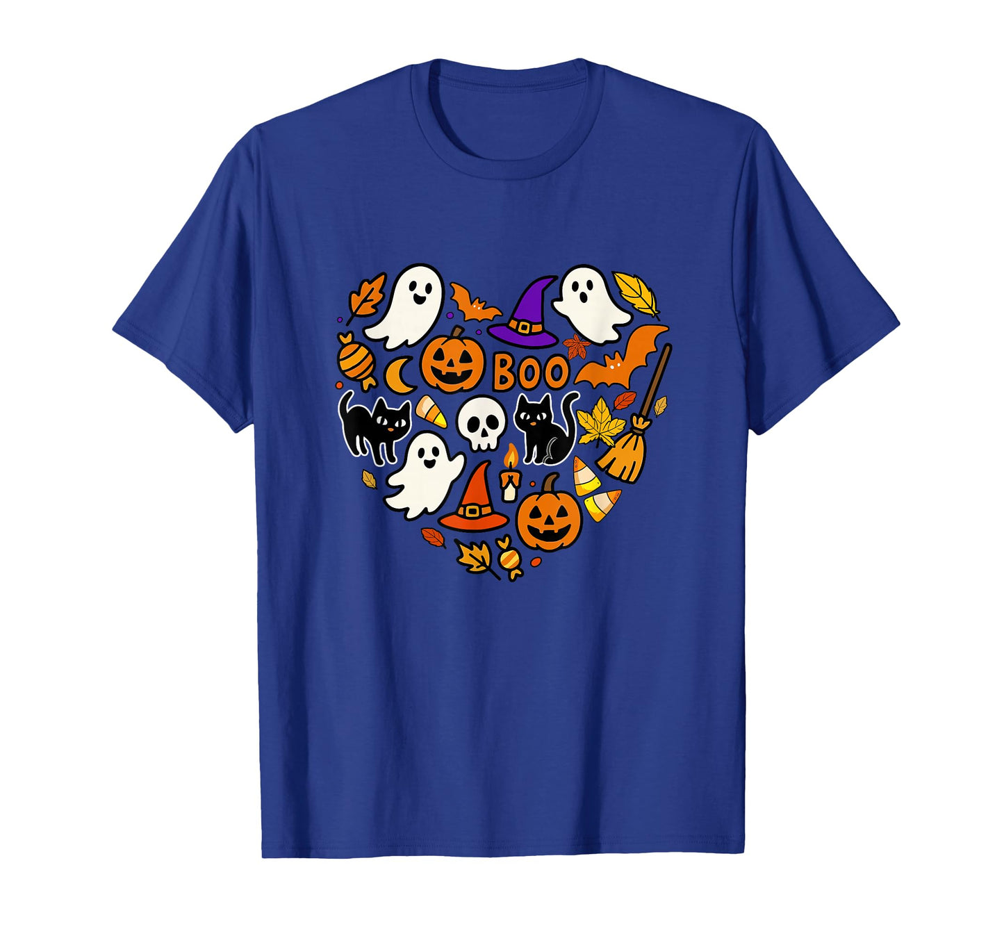 Group Cats Boo Ghosts Candy Corns Halloween Heart Shape T-Shirt