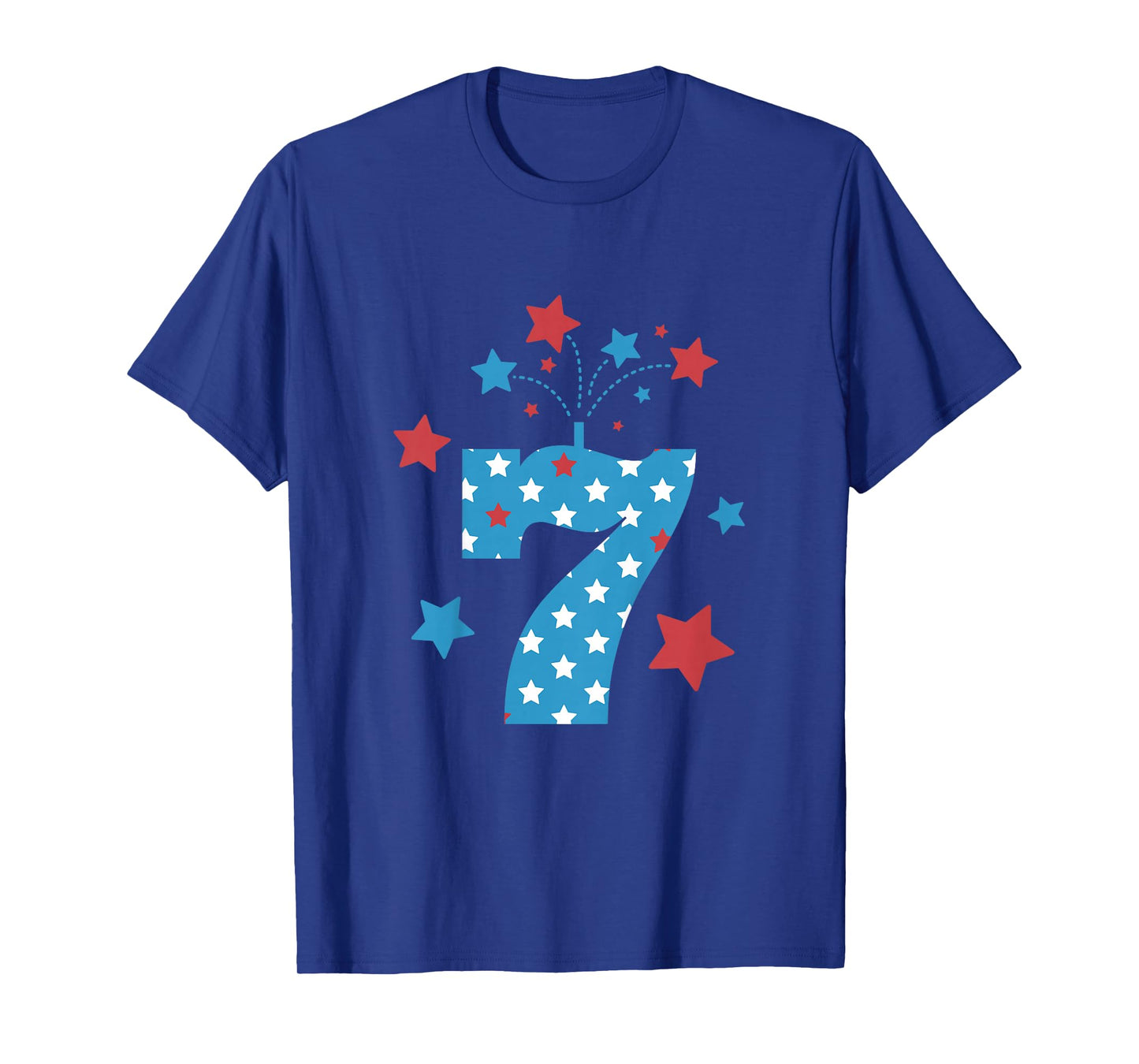 Red, White and Seven - 7th Birthday Patriotic Firecrackers Kids T-Shirt