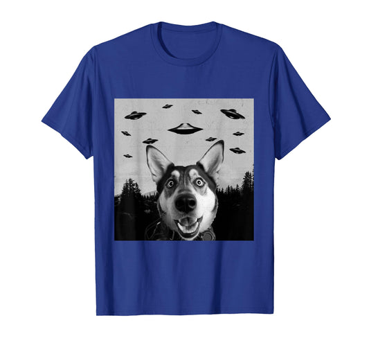 Alien UFO Funny Shepsky Dog Lover Men Women Kids T-Shirt