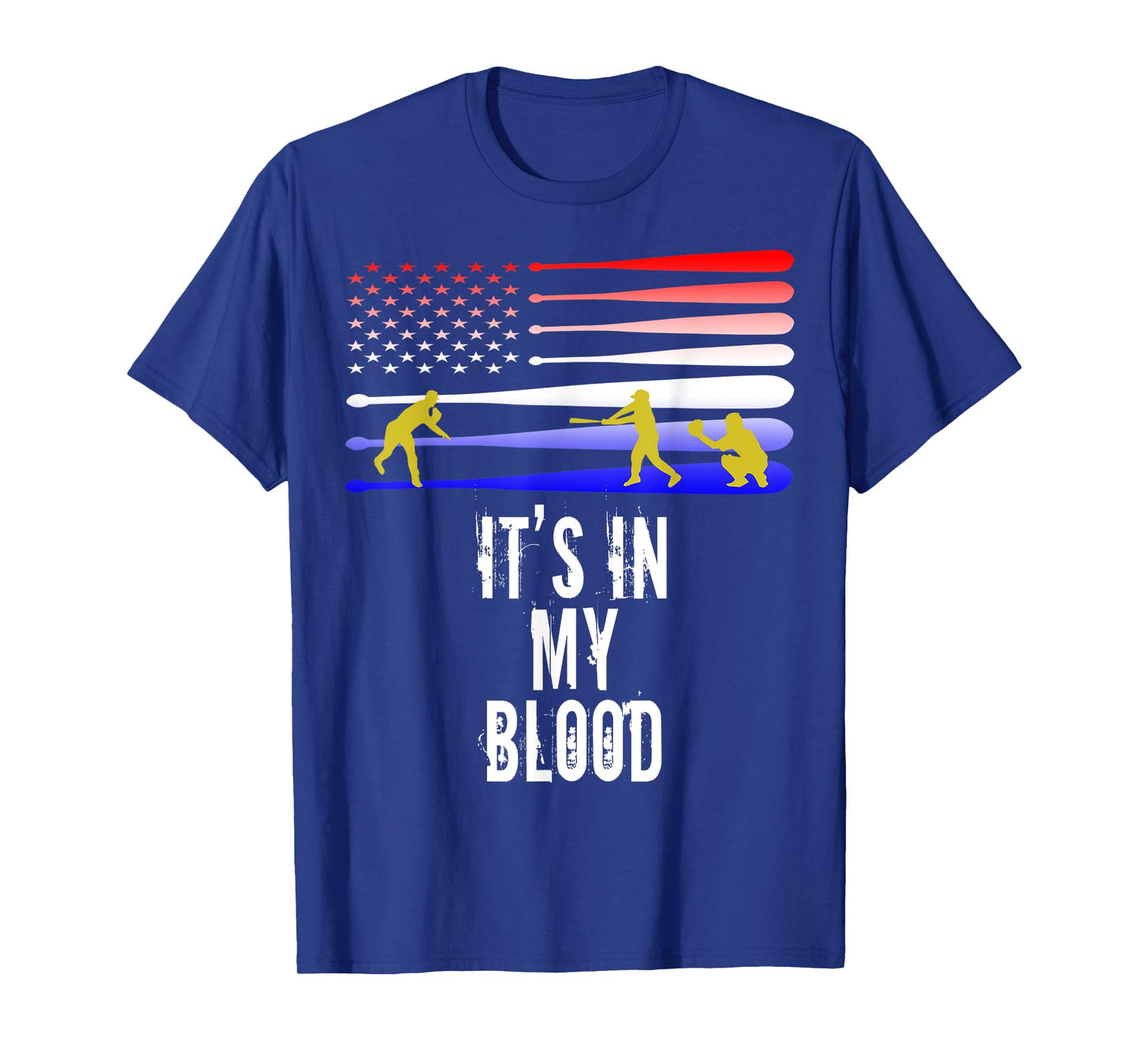 Baseball Is in My Blood American Flag Baseball Shirt T-Shirt for Women Kids Men