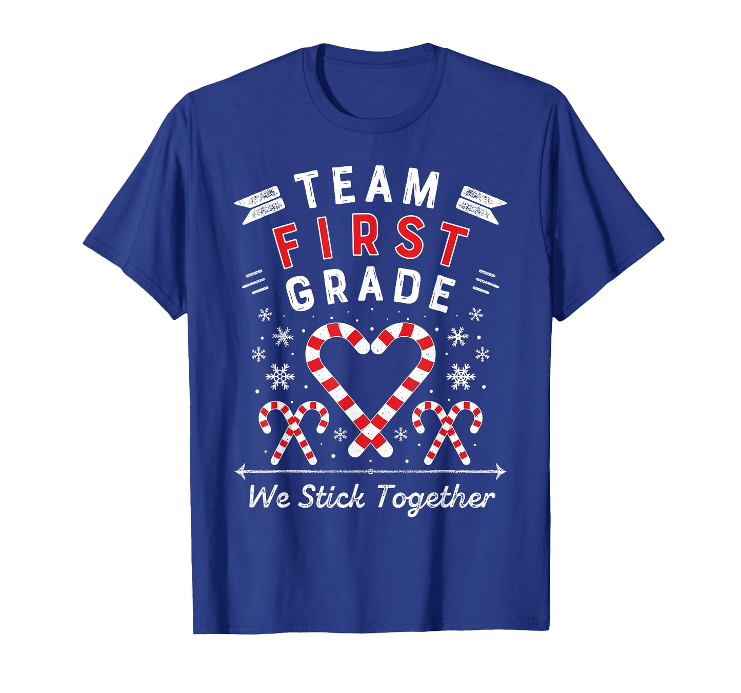 Team First Grade Christmas Candy Cane Heart 1st Xmas Teacher T-Shirt