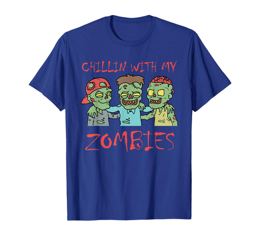 Funny Halloween Clothing Chillin With My Zombies Halloween Men's T-Shirt Black Short Sleeve Classic Fit Adult Unisex Size Small